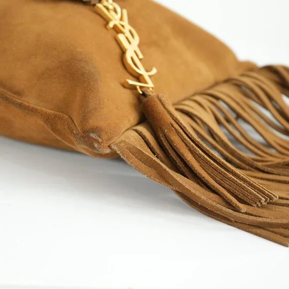 Saint Laurent Brown Suede Fringe Crossbody Bag - Picture 6 of 8